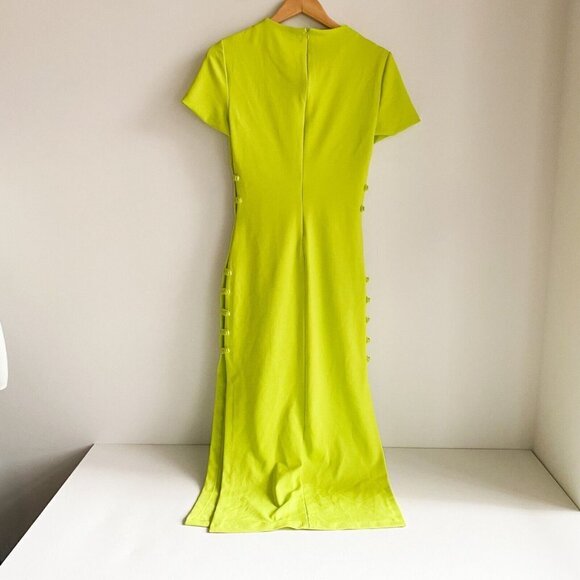 NWT Zara Lime Green Side Cut  Out Button Detail Midi Dress M - Picture 11 of 11